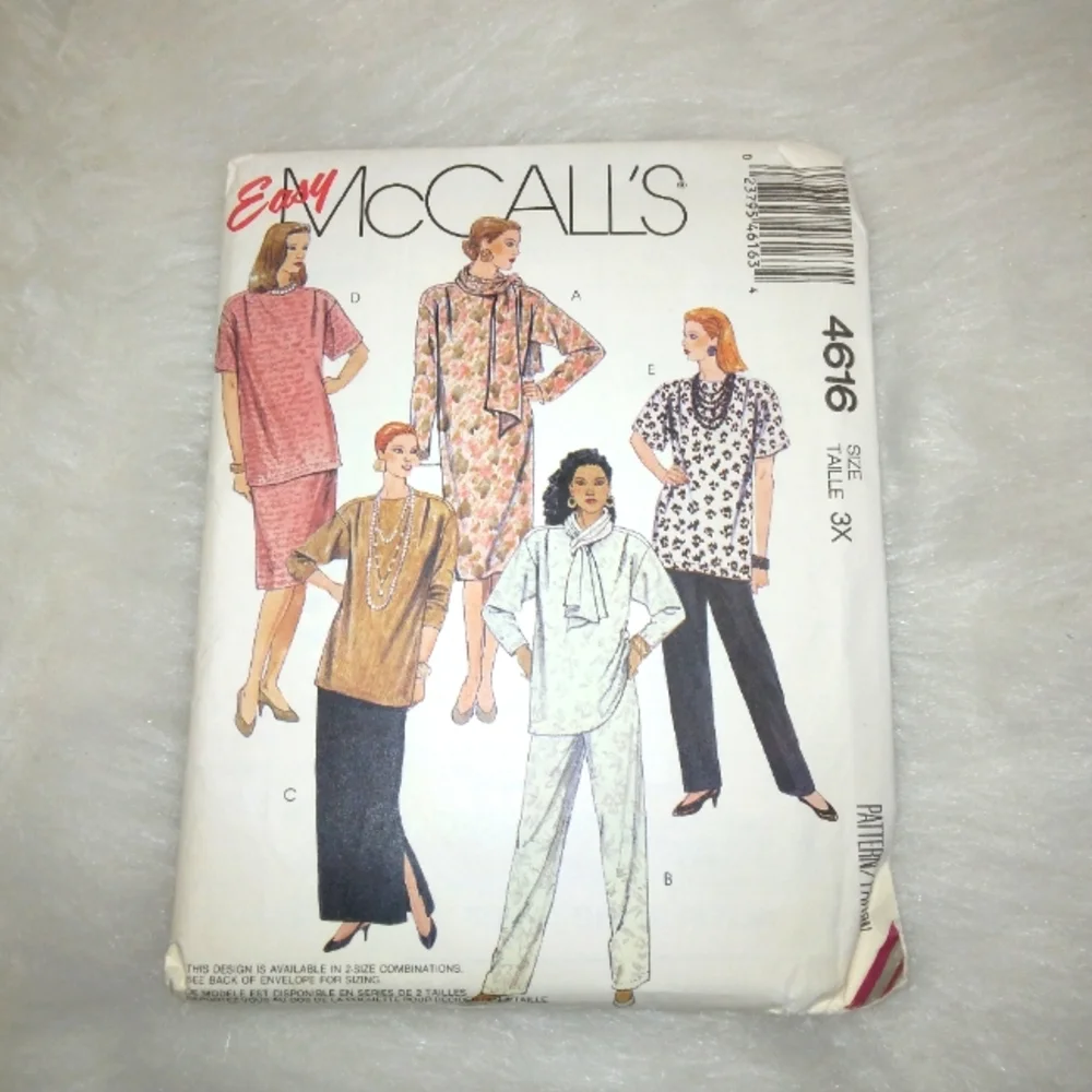 MCCALL'S 4616 Sz 3X Woman's Dress Tunic Skirts Pants Scarf,  Bust 48-50 inches